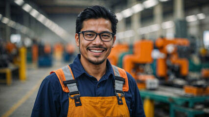 Operaio di origini sud Americane  sorridente in una fabbrica
