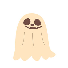 Cute vector illustration of a ghost with a smiling face isolated on white background. Vector hand drawn Ghoul illustration