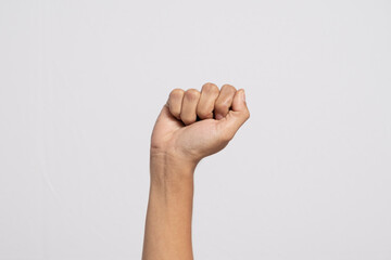 Deaf alphabet letter A by hand. Letter 'A' in sign language, isolated on a white background. Hand...