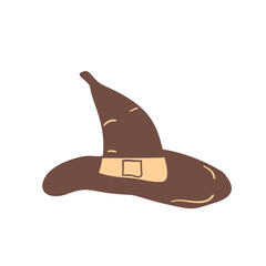 Witch hat with a buckle isolated on white background. Vector hand drawn illustration