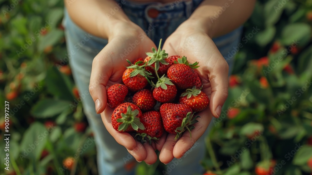 Sticker A bounty of luscious strawberries in hand