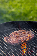 steak grilling on charcoal grill