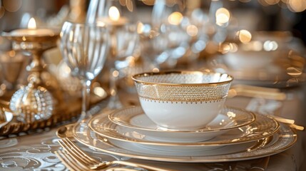 Fototapeta premium Elegant Gold Table Setting