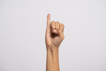 Deaf alphabet letter I by hand. Letter 'I' in sign language, isolated on a white background. Hand gestures. hearing impairment. languages ​​that use visual manual modality. deaf signs.