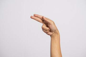 Deaf alphabet letter H by hand. Letter 'H' in sign language, isolated on a white background. Hand...