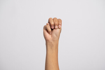Deaf alphabet letter M by hand. Letter 'M' in sign language, isolated on a white background. Hand...