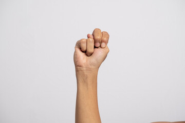 Deaf alphabet letter N by hand. Letter 'N' in sign language, isolated on a white background. Hand...