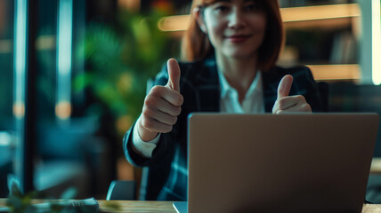 Employee showing thumbs up showing approval sign. Document scanning approval. happy employee, Customer happiness, like icon