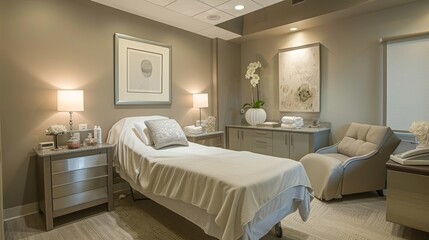 Comfortable Post-Treatment Room in a Botox Clinic with Relaxing Atmosphere and Cozy Furnishings