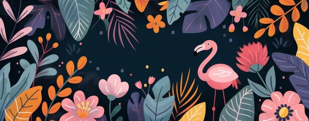 Pink Flamingo in Tropical Garden