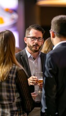 Corporate Networking Event with Professionals Discussing Collaborations, Business Ideas, and Opportunities