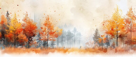 Fototapeta premium Autumn Trees in Foggy Forest