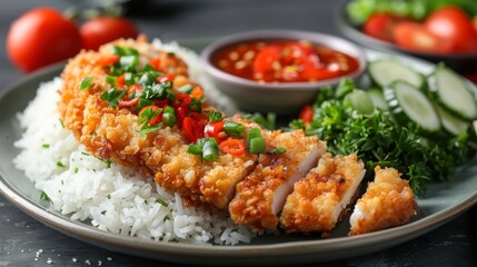 Crispy Chicken Cutlet with Rice and Vegetables