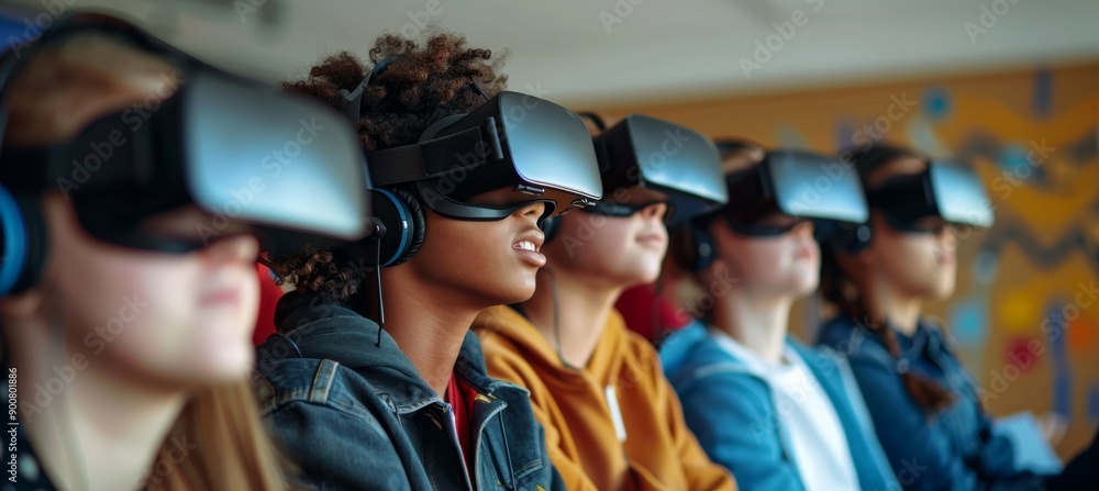 Poster classmates experimenting with virtual reality: immersive digital world interaction for education and