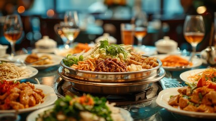 Fototapeta premium Delectable Chinese Feast in Elegant Setting