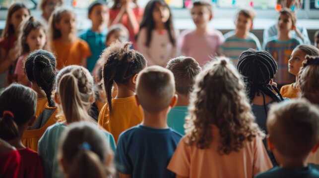 School Assembly Performance with Classmates and Teachers Watching - Perfect for Educational Publications