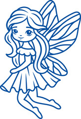 Smiling fairy from magical land flies to aid of person in trouble or in need of support. Hand drawn.