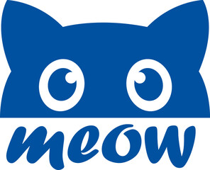 Cat with frightened eyes and word meow near face for promotional products for kittens. Hand drawn.