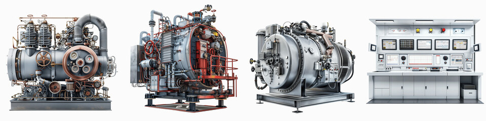 set of a Intricately Textured Industrial Compressor with Detailed Components, Detailed Industrial Compressor, Textured Industrial Compressor, on a transparent backgrounds