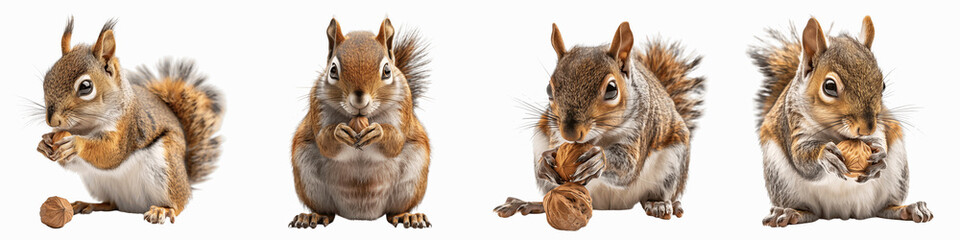 Obraz premium set of A Squirrel Holding and Nibbling a Nut, Squirrel Clutching and Eating a Nut, Squirrel Holding Nut, Nut Detail, Image of Squirrel Eating Nut, Nut-Nibbling Squirrel, on a transparent backgrounds