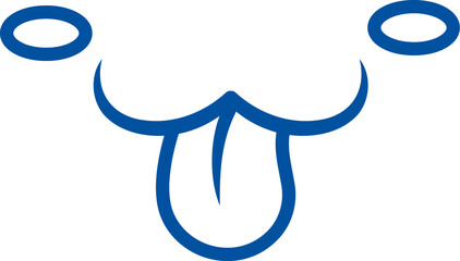 Fragment dog muzzle with tongue hanging out to demonstrate positive emotions or devotion to guardian