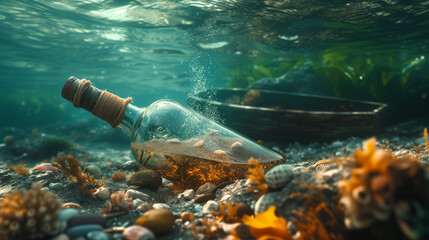 A bottle in the ocean.