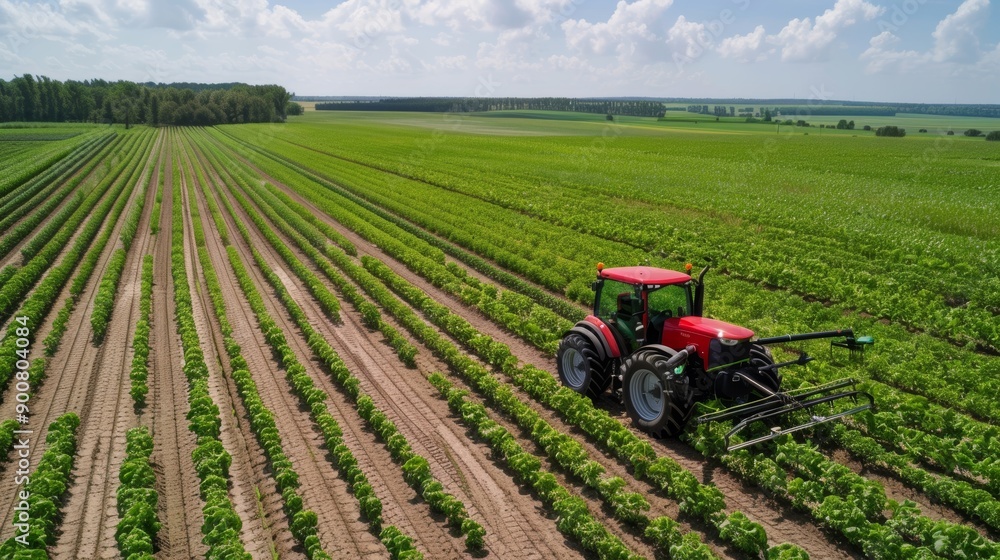 Poster high-tech farm with gps-controlled tractor for advanced soil erosion control