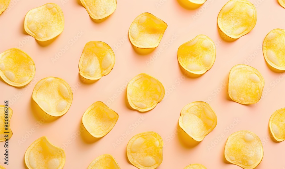 Sticker potato chips on a pink background