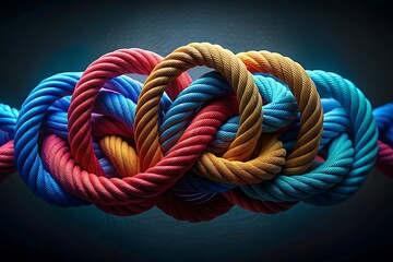 Team rope diverse strength connect partnership together teamwork unity communicate support. Strong diverse network rope team concept integrate braid color background cooperation empower power.