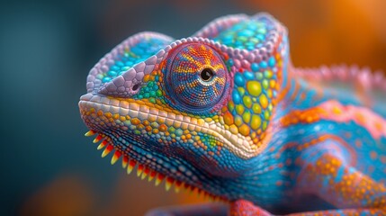Obraz premium Close-Up of Colorful Chameleon, Ideal for Wildlife Photography and Nature-Themed Content