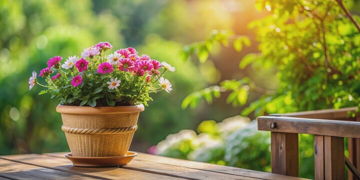 Lamduan flowers in a rustic pot on a cozy balcony, lamduan, flowers, rustic pot, balcony, cozy, plant, nature, outdoor, decor