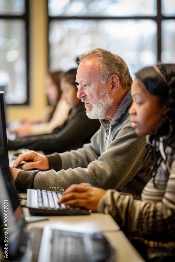 Poster focused adults in collaborative computer class for lifelong learning and skill development