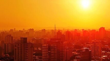Orange Sunset Over a Cityscape With Tall Buildings