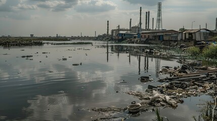 Polluted Waterway Near Industrial Complex in India