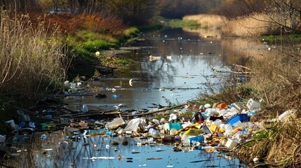 Plastic Pollution In A Small Stream