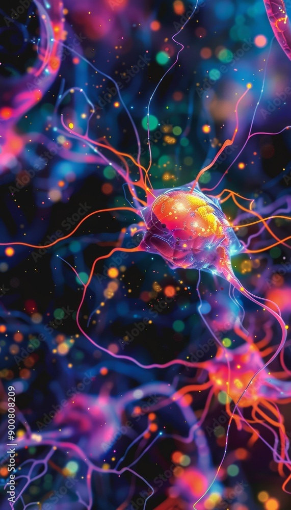 Poster vibrant synaptic activity in the brain - neural connections visualization for scientific research an