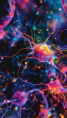 Vibrant Synaptic Activity in the Brain - Neural Connections Visualization for Scientific Research and Print Design