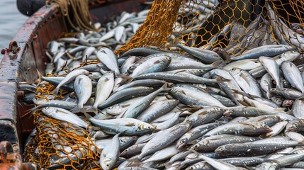 Freshly Caught Fish in a Fishing Boat Net