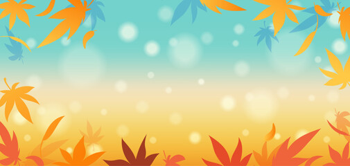 Fall gradient background with autumn design and floral elements, leaves. Template set for social media posts and promo flyers. Vector illustration