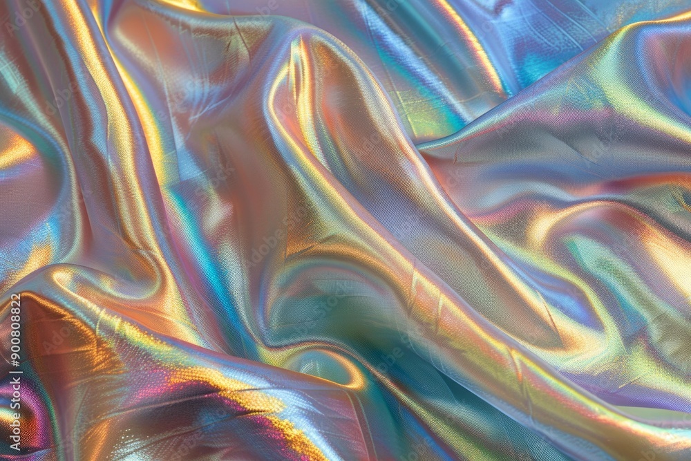 Aufkleber closeup of wavy iridescent silky fabric displaying an array of vibrant colors