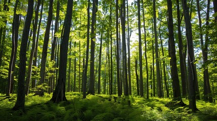 Fototapeta premium A Dense Forest Canopy During a Summer Day in Michigan