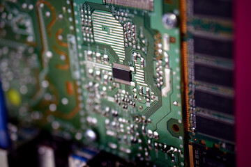 Obraz premium Close up detail of a computer circuit board