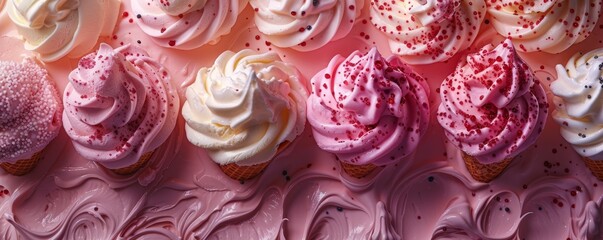 Fototapeta premium ice cream cones and ice cream sundaes in different colors, background image used for advertisement