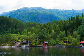 View from a cruise catamaran on the fjord near Bergen