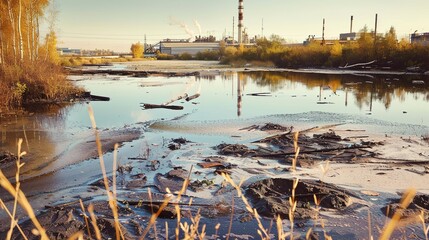 Industrial Pollution in a Small River Near an Active Factory