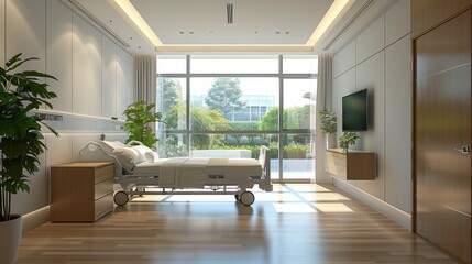 Fototapeta premium Modern hospital room with natural lighting