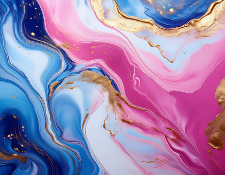 Firefly Pink and Blue Marble Texture- An abstract pink and blue marble liquid texture with gold spla