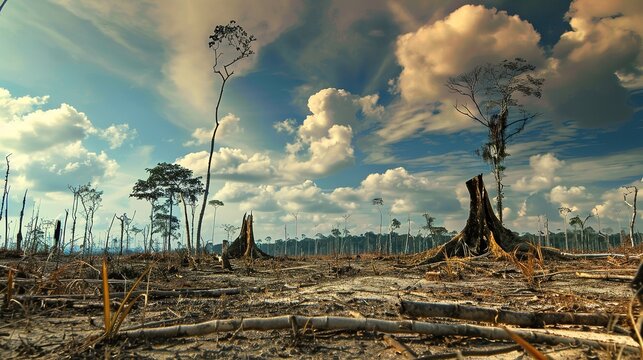 Deforestation in a Tropical Rainforest Under a Cloudy Sky