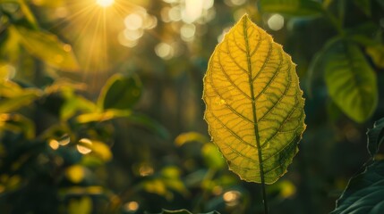 Obraz premium Leaf with sunlight filtering through