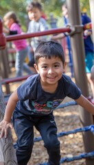 Obraz premium Children Engaged in Physical Fitness Activities on Playground Obstacle Courses